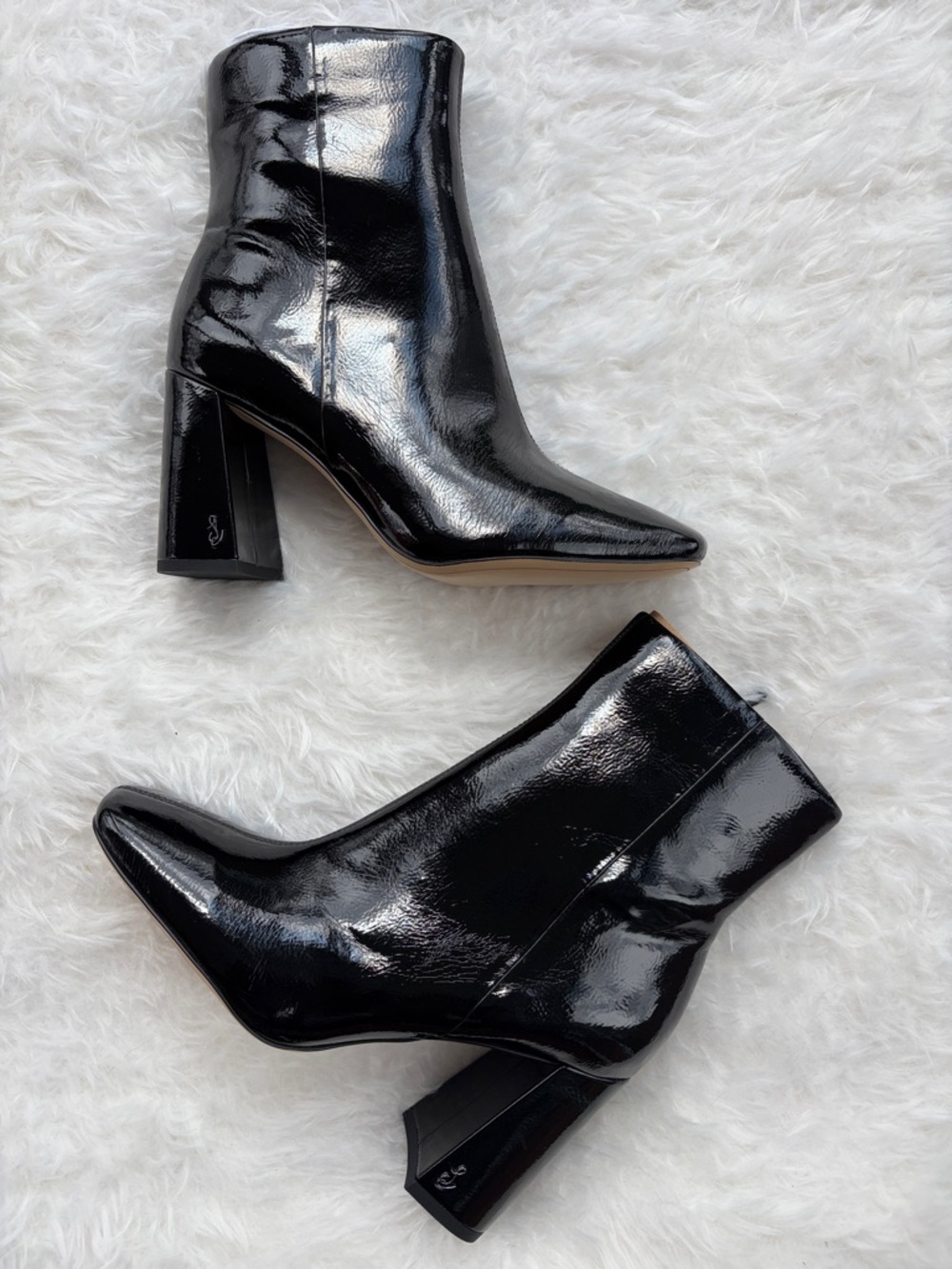 Sam Edelman Women’s Black Patent Block-Heel Ankle Boots